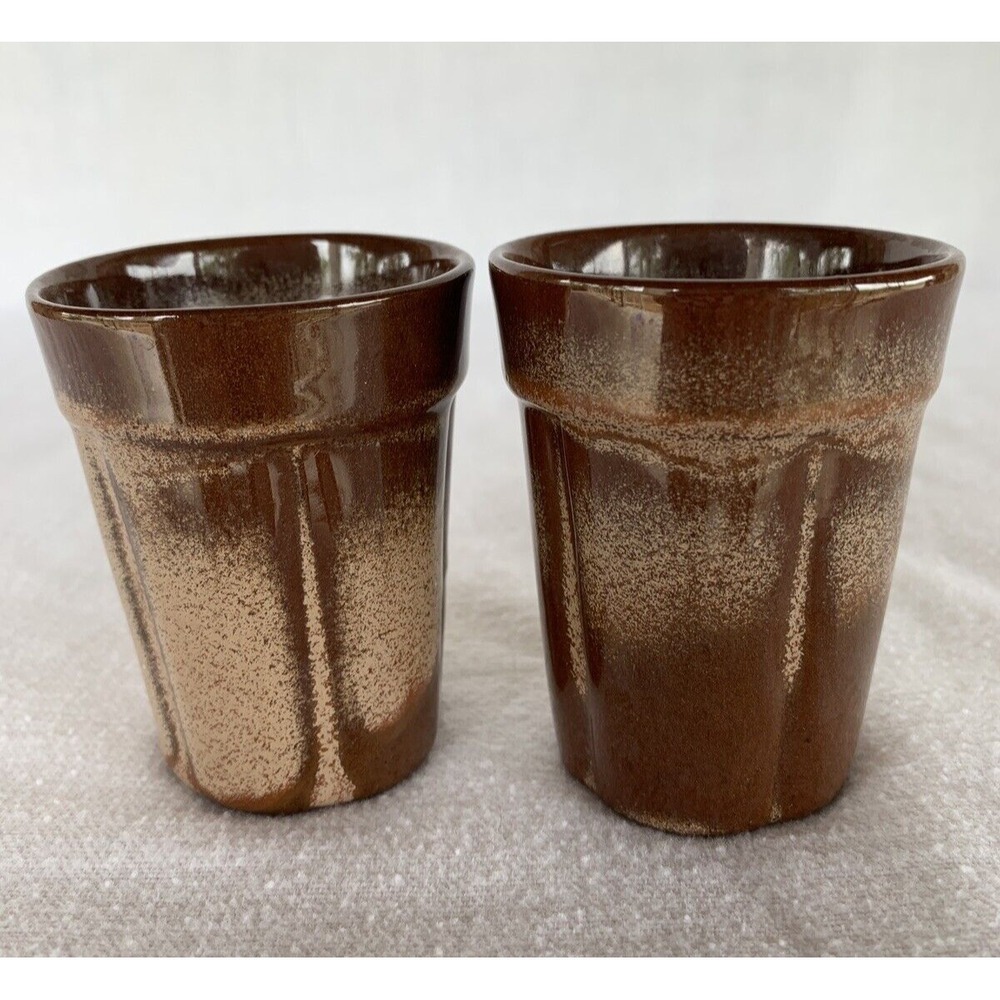 FRANKOMA Juice Glasses Tumbler Plainsman‎ Model 90C 3" Pottery SET OF 2 Brown